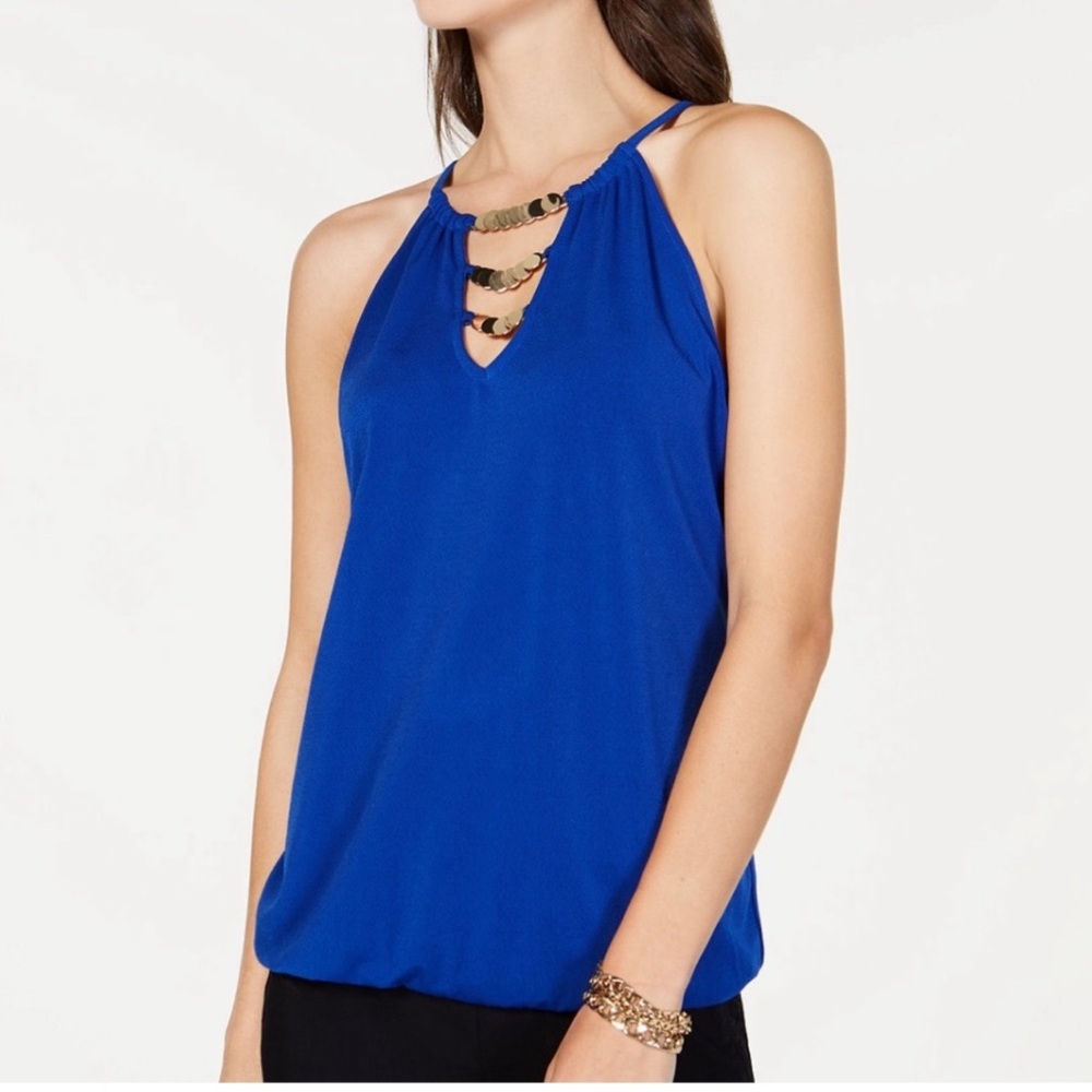 NWT INC bright blue halter with embellishments size Large
